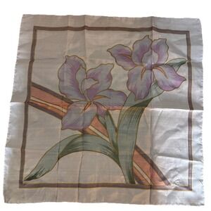 Thai Silk Scarf Purple Iris  Floral Print  16"‎ Square